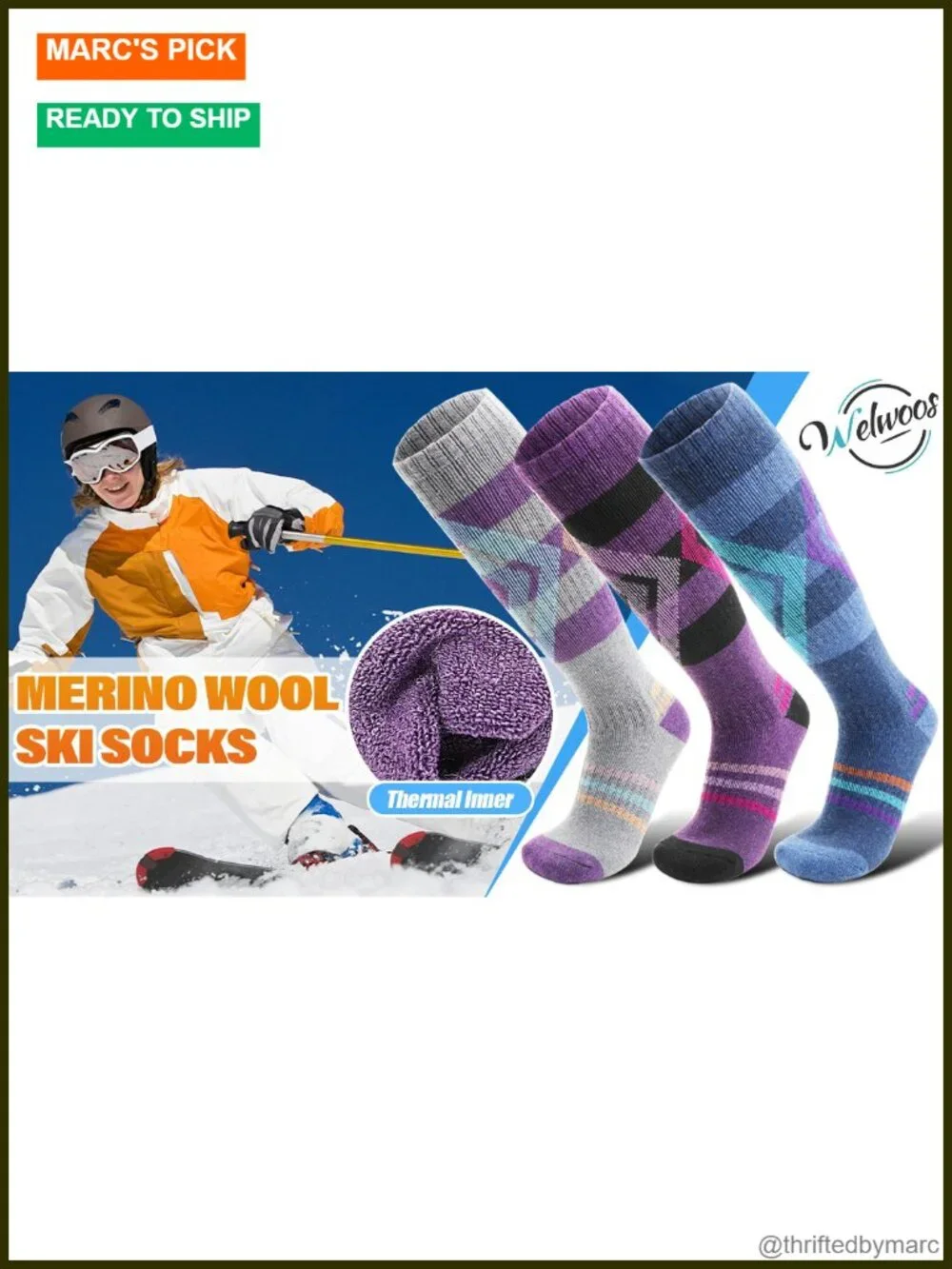 3 Pairs Merino Wool Ski Socks Thermal Winter Thick Knee High for Snowboarding